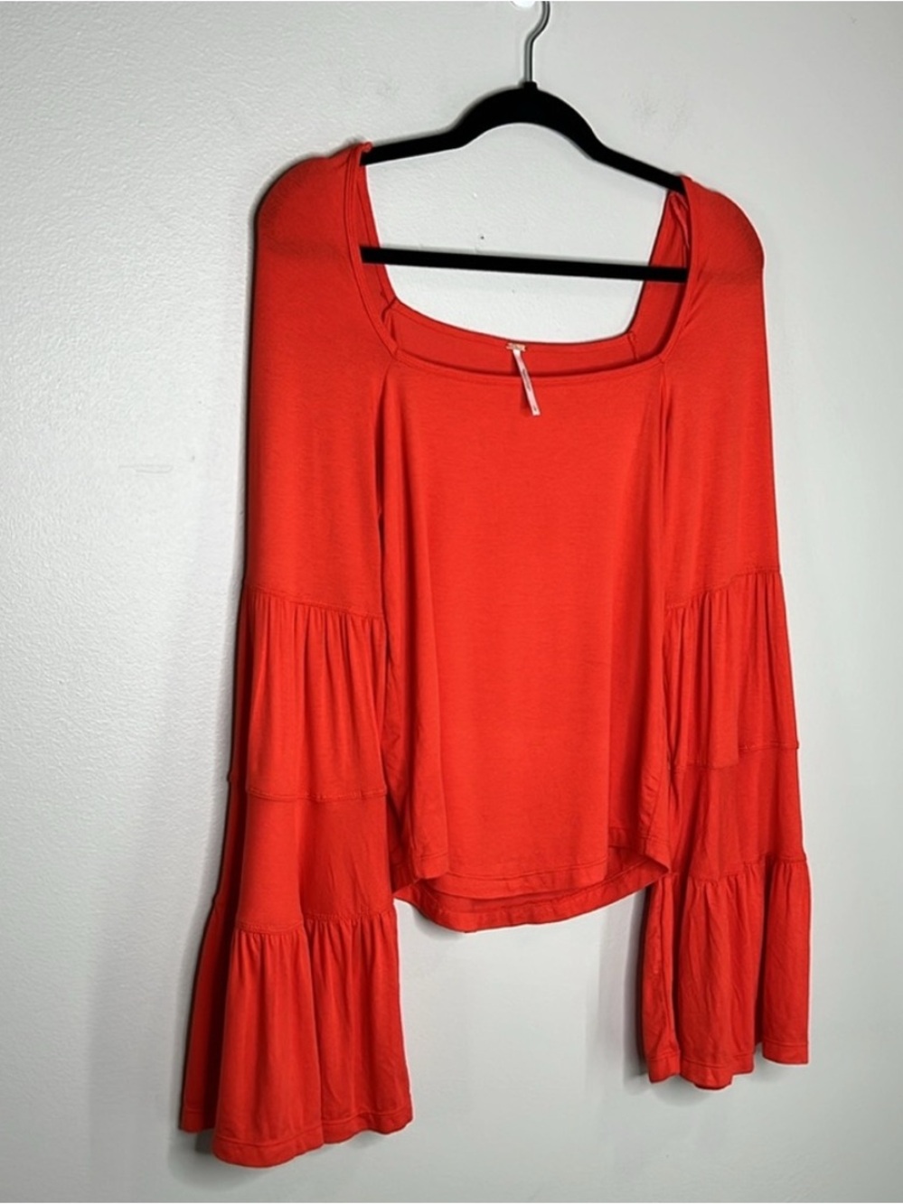 Free People Babetown Bell Sleeve Square neck Top in Red Lotus size Large